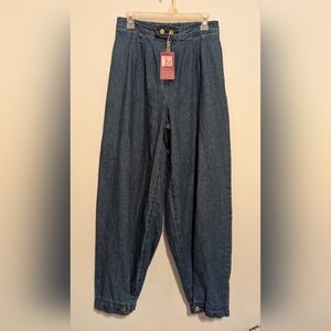 Loveimgs Blue Denim High-Waisted Pants Women's Med Wide Leg New